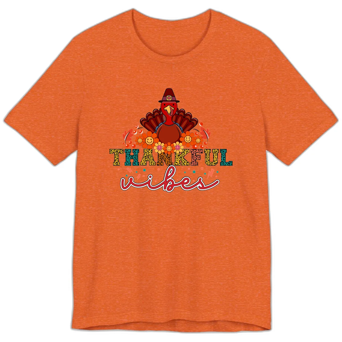 Turkey Vibes Thanksgiving Design Premium T-Shirt in Heather Orange